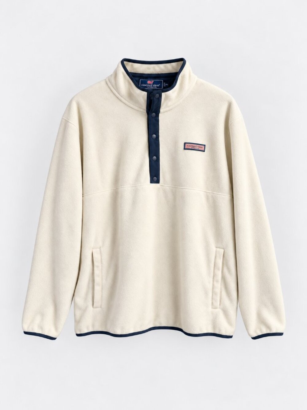 Vineyard Vines XXL Cream Navy Snap-Neck Fleece Pullover NWOT